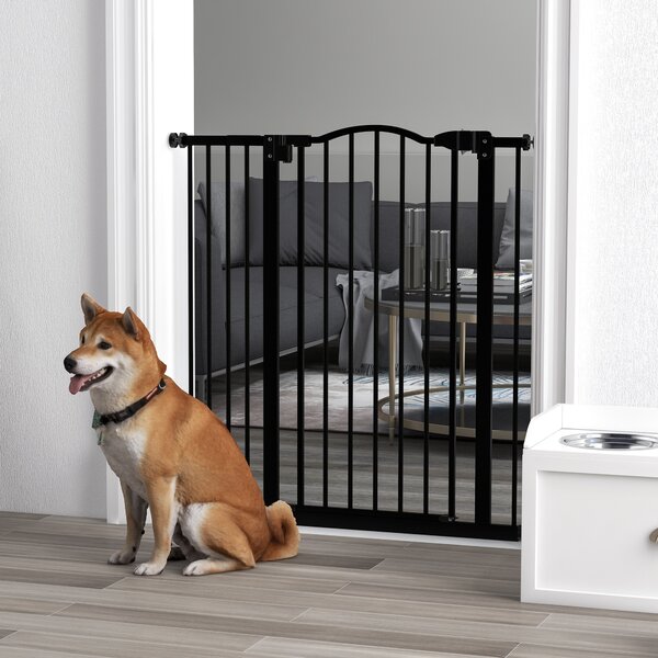 PawHut Adjustable Safety Barrier, Metal Pet Gate with Auto-Lock & No-Drill Installation, for Doorways & Stairways, 74-94cm, Black Aosom UK