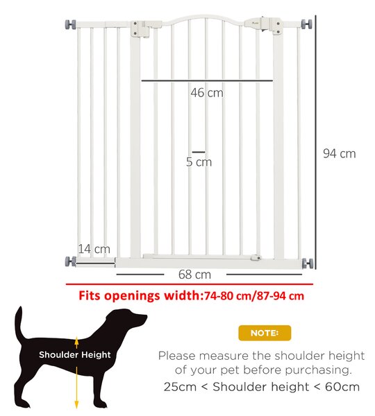 PawHut Adjustable Pet Safety Gate: No-Drill Installation, Auto-Close Feature for Doorways, Crisp White, 74-94cm Aosom UK