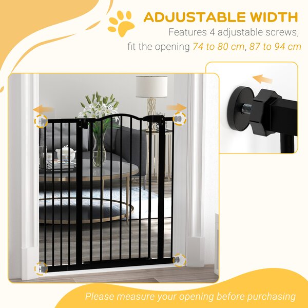 PawHut Adjustable Safety Barrier, Metal Pet Gate with Auto-Lock & No-Drill Installation, for Doorways & Stairways, 74-94cm, Black Aosom UK