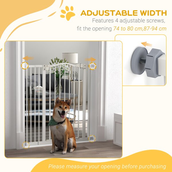 PawHut Adjustable Pet Safety Gate: No-Drill Installation, Auto-Close Feature for Doorways, Crisp White, 74-94cm Aosom UK