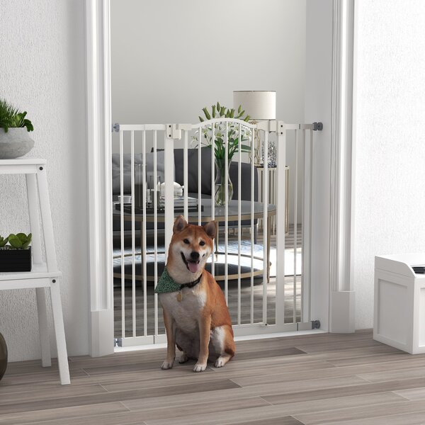 PawHut Metal Pet Safety Gate Dog Gate Folding Fence, White Aosom UK