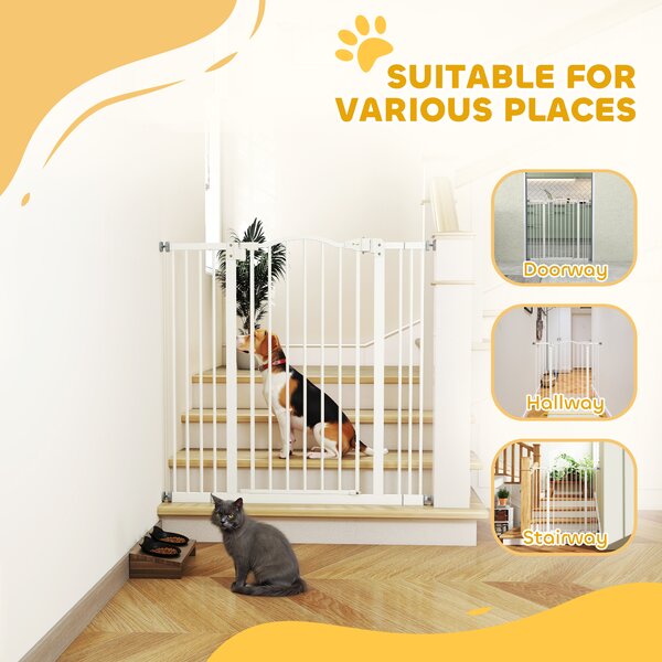 PawHut Metal Pet Safety Gate Dog Gate Folding Fence, White Aosom UK