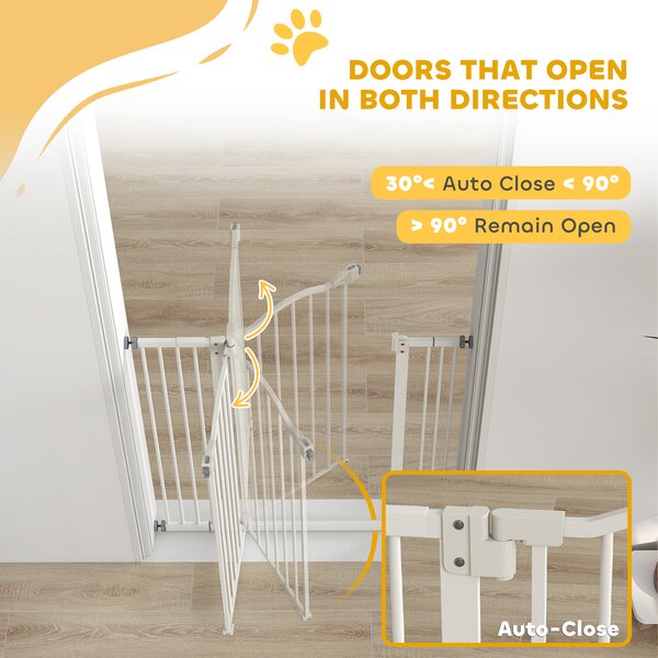 PawHut Metal Pet Safety Gate Dog Gate Folding Fence, White Aosom UK
