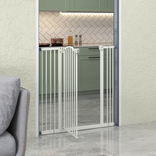 PawHut Metal Pet Safety Gate Dog Gate Folding Fence, White Aosom UK