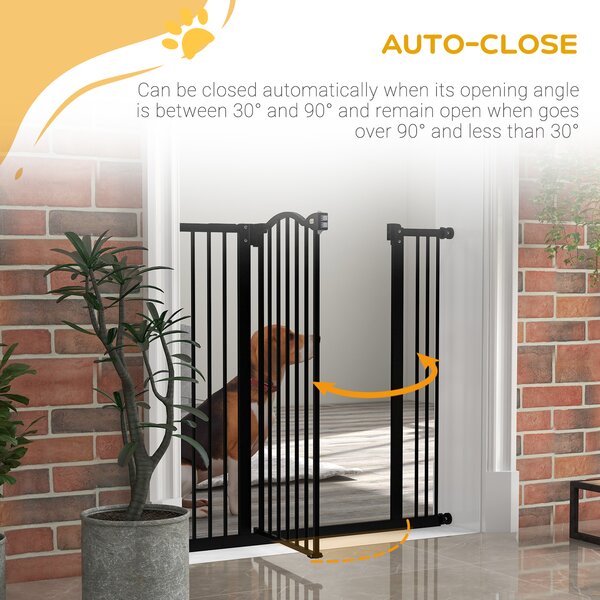 PawHut Dog Gate Baby Gates for Dogs Pet Gate with Metal Adjustable Frame & Double Locking System, 74-100Wcm, Black Aosom UK