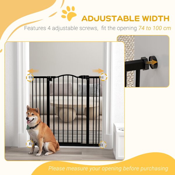 PawHut Dog Gate Baby Gates for Dogs Pet Gate with Metal Adjustable Frame & Double Locking System, 74-100Wcm, Black Aosom UK