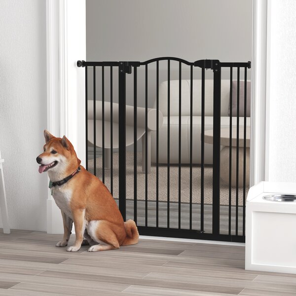 PawHut Dog Gate Baby Gates for Dogs Pet Gate with Metal Adjustable Frame & Double Locking System, 74-100Wcm, Black Aosom UK
