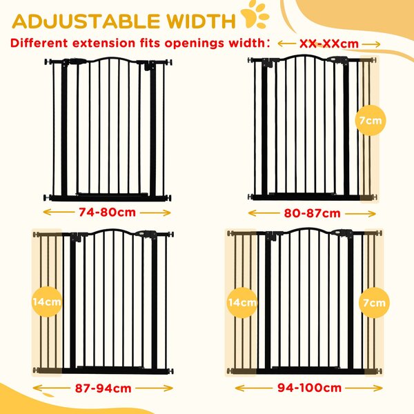PawHut Dog Gate Baby Gates for Dogs Pet Gate with Metal Adjustable Frame & Double Locking System, 74-100Wcm, Black Aosom UK