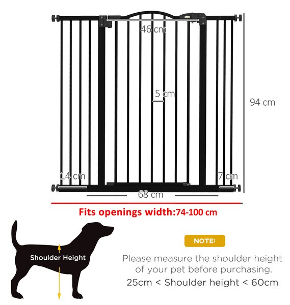PawHut Dog Gate Baby Gates for Dogs Pet Gate with Metal Adjustable Frame & Double Locking System, 74-100Wcm, Black Aosom UK