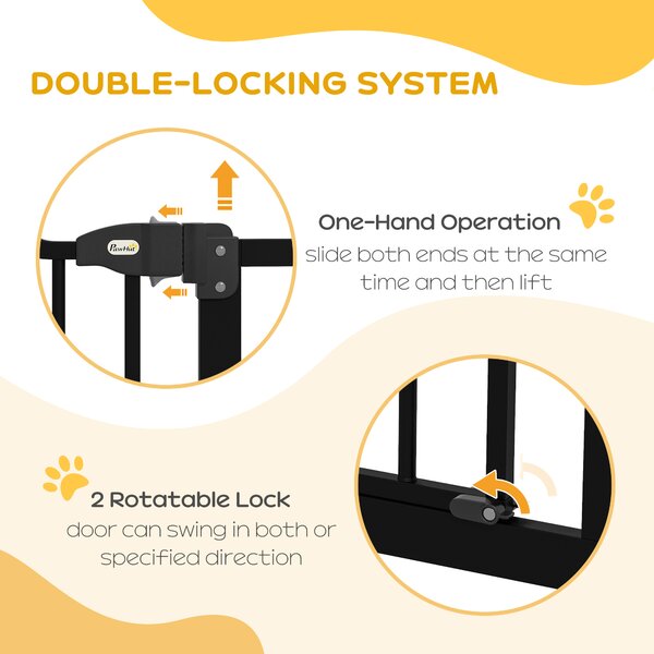 PawHut Dog Gate Baby Gates for Dogs Pet Gate with Metal Adjustable Frame & Double Locking System, 74-100Wcm, Black Aosom UK
