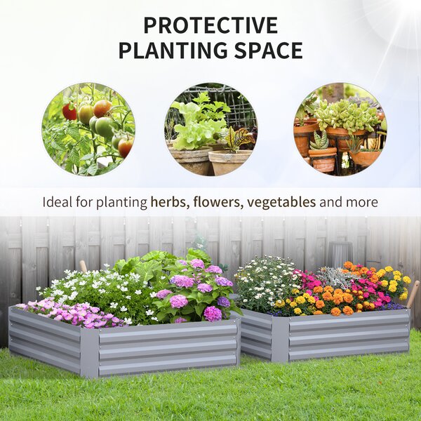 Outsunny Set of 2 Raised Garden Bed, Elevated Planter Box with Galvanized Steel Frame for Growing Flowers, Herbs, 1m x 1m x 0.3m Aosom UK
