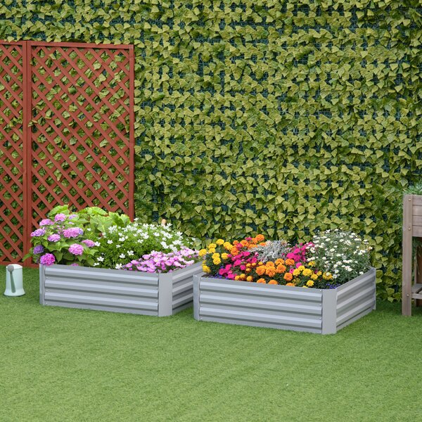 Outsunny Set of 2 Raised Garden Bed, Elevated Planter Box with Galvanized Steel Frame for Growing Flowers, Herbs, 1m x 1m x 0.3m Aosom UK