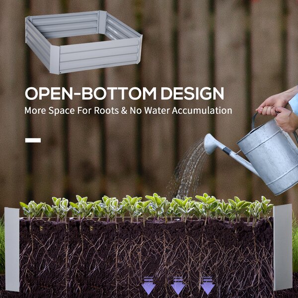 Outsunny Set of 2 Raised Garden Bed, Elevated Planter Box with Galvanized Steel Frame for Growing Flowers, Herbs, 1m x 1m x 0.3m Aosom UK