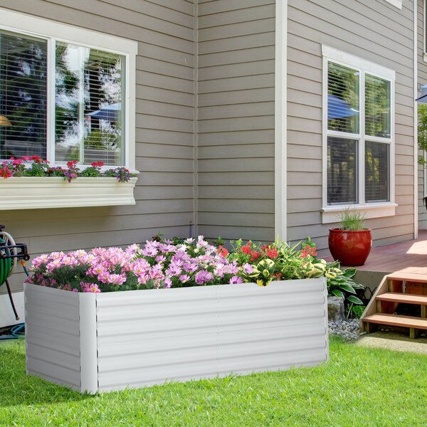 Outsunny Raised Beds for Garden, Galvanised Steel Outdoor Planters with Multi-reinforced Rods, 180 x 90 x 59 cm, Grey Aosom UK