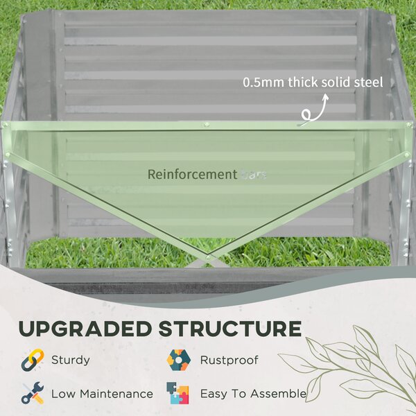 Outsunny Raised Beds for Garden, Galvanised Steel Outdoor Planters with Multi-reinforced Rods, 180 x 90 x 59 cm, Grey Aosom UK