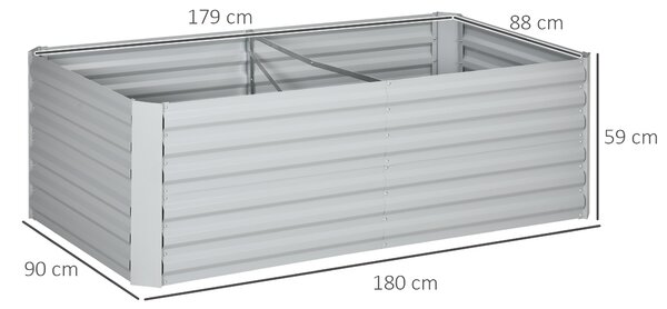 Outsunny Raised Beds for Garden, Galvanised Steel Outdoor Planters with Multi-reinforced Rods, 180 x 90 x 59 cm, Grey Aosom UK