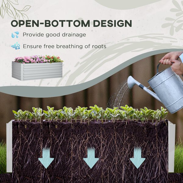 Outsunny Raised Beds for Garden, Galvanised Steel Outdoor Planters with Multi-reinforced Rods, 180 x 90 x 59 cm, Grey Aosom UK