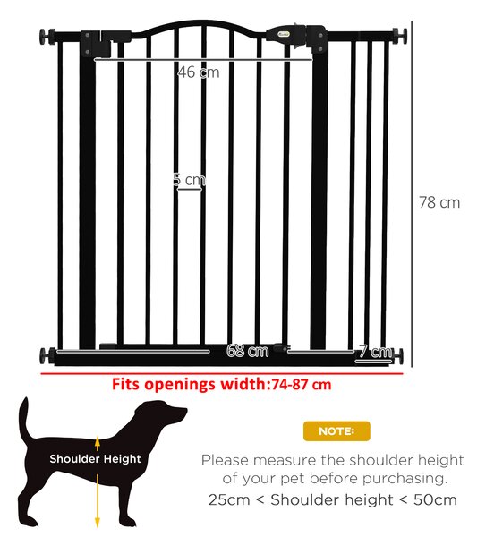 PawHut Dog Gate Baby Gates for Dogs Pet Gate with Metal Adjustable Frame & Double Locking System, 74-87Wcm, Black Aosom UK