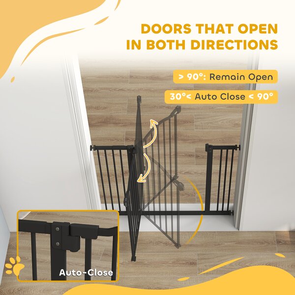 PawHut Dog Gate Baby Gates for Dogs Pet Gate with Metal Adjustable Frame & Double Locking System, 74-87Wcm, Black Aosom UK