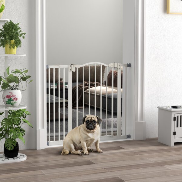 PawHut Adjustable Safety Pet Gate, Metal, Auto-Close Feature, Pressure Mount, 74-94cm, White Aosom UK
