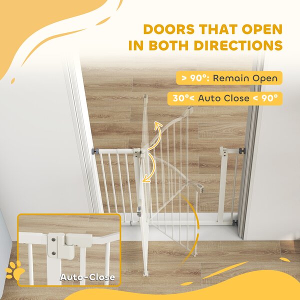 PawHut Adjustable Safety Pet Gate, Metal, Auto-Close Feature, Pressure Mount, 74-94cm, White Aosom UK