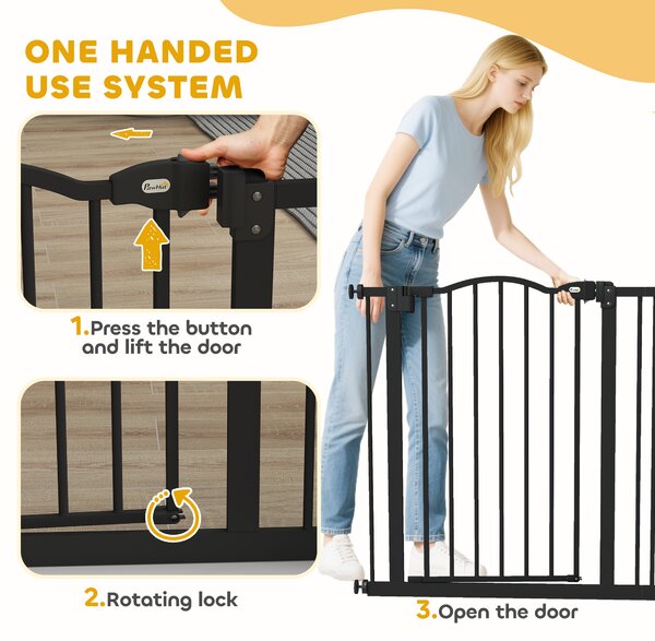 PawHut Dog Gate Baby Gates for Dogs Pet Gate with Metal Adjustable Frame & Double Locking System, 74-87Wcm, Black Aosom UK