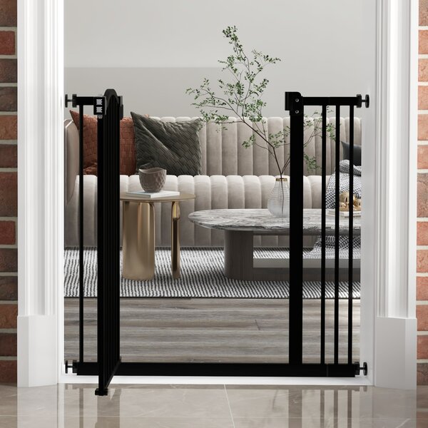 PawHut Dog Gate Baby Gates for Dogs Pet Gate with Metal Adjustable Frame & Double Locking System, 74-87Wcm, Black Aosom UK