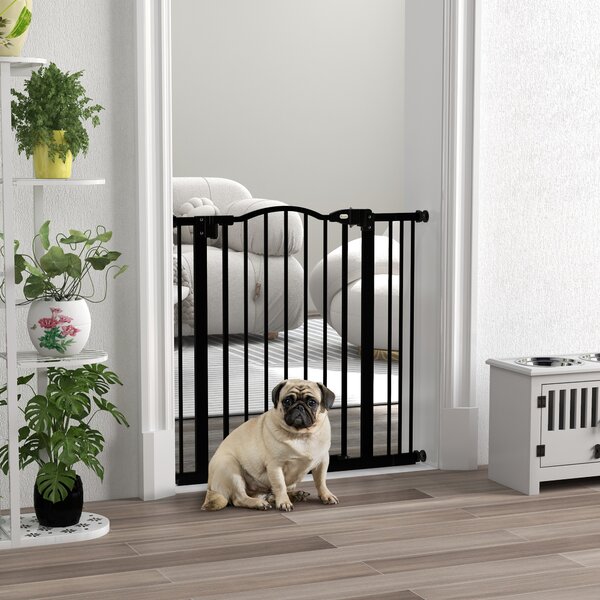 PawHut Dog Gate Baby Gates for Dogs Pet Gate with Metal Adjustable Frame & Double Locking System, 74-87Wcm, Black Aosom UK