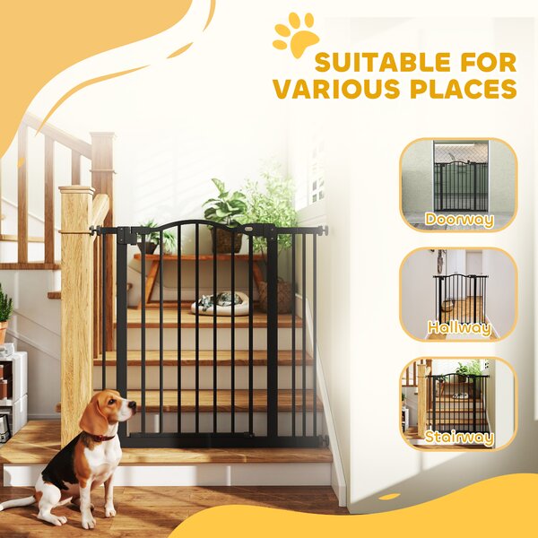 PawHut Dog Gate Baby Gates for Dogs Pet Gate with Metal Adjustable Frame & Double Locking System, 74-87Wcm, Black Aosom UK