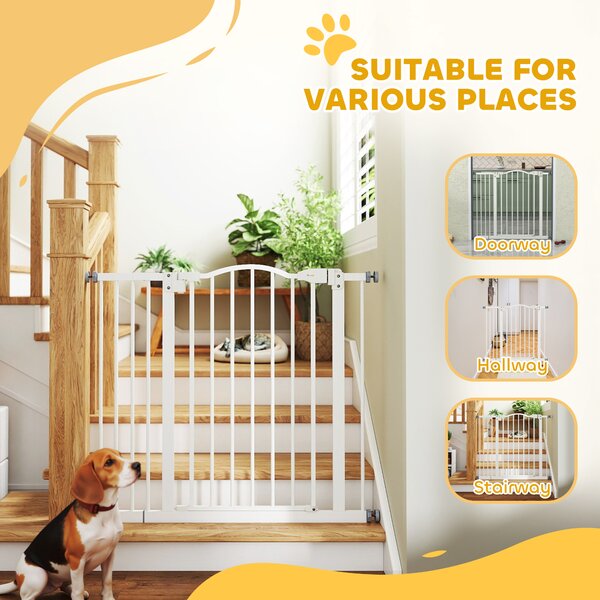 PawHut Adjustable Safety Pet Gate, Metal, Auto-Close Feature, Pressure Mount, 74-94cm, White Aosom UK