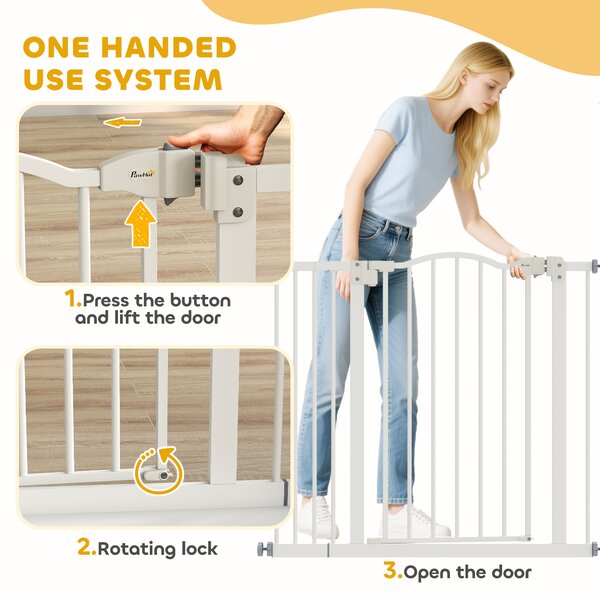 PawHut Adjustable Safety Pet Gate, Metal, Auto-Close Feature, Pressure Mount, 74-94cm, White Aosom UK