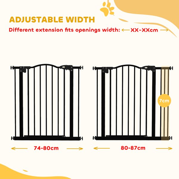 PawHut Dog Gate Baby Gates for Dogs Pet Gate with Metal Adjustable Frame & Double Locking System, 74-87Wcm, Black Aosom UK