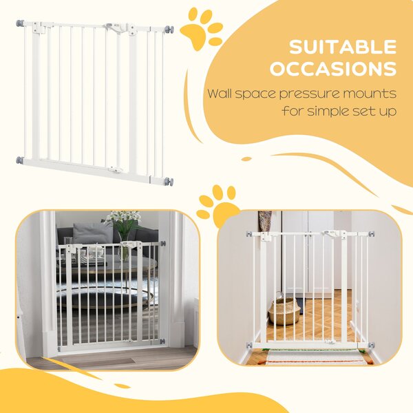 PawHut Metal 74-87cm Wide Adjustable Dog Gate White Aosom UK