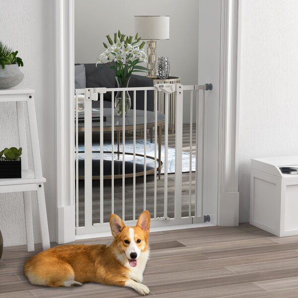 PawHut Metal 74-87cm Wide Adjustable Dog Gate White Aosom UK