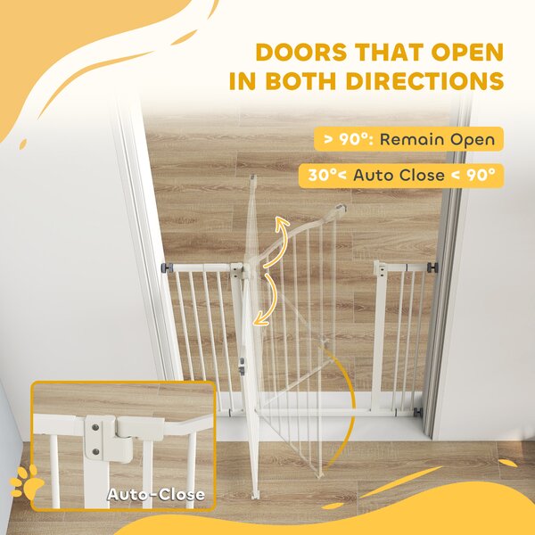 PawHut Metal 74-87cm Adjustable Pet Gate Safety Barrier w/ Auto-Close Door White Aosom UK