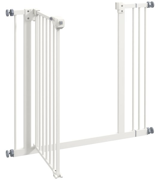 PawHut Metal 74-87cm Wide Adjustable Dog Gate White Aosom UK