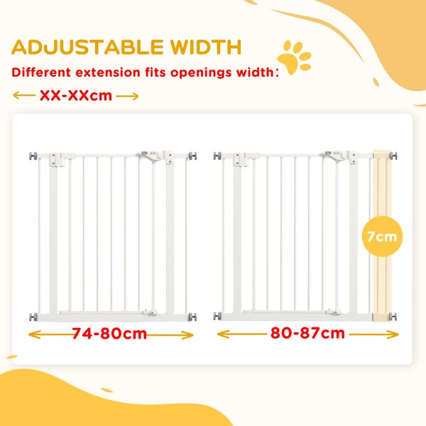 PawHut Metal 74-87cm Wide Adjustable Dog Gate White Aosom UK