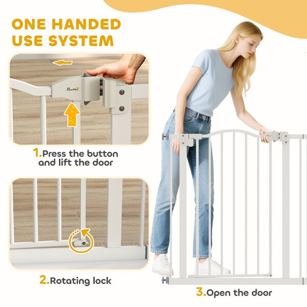 PawHut Metal 74-87cm Adjustable Pet Gate Safety Barrier w/ Auto-Close Door White Aosom UK