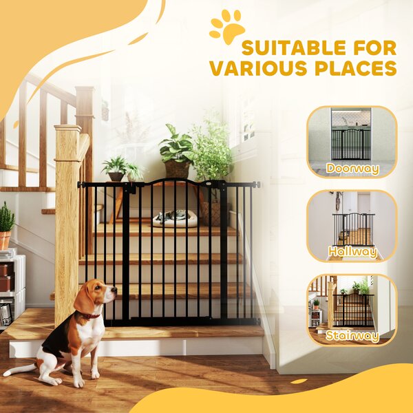 PawHut Metal 74-100cm Adjustable Pet Gate Safety Barrier w/ Auto-Close Door Black Aosom UK