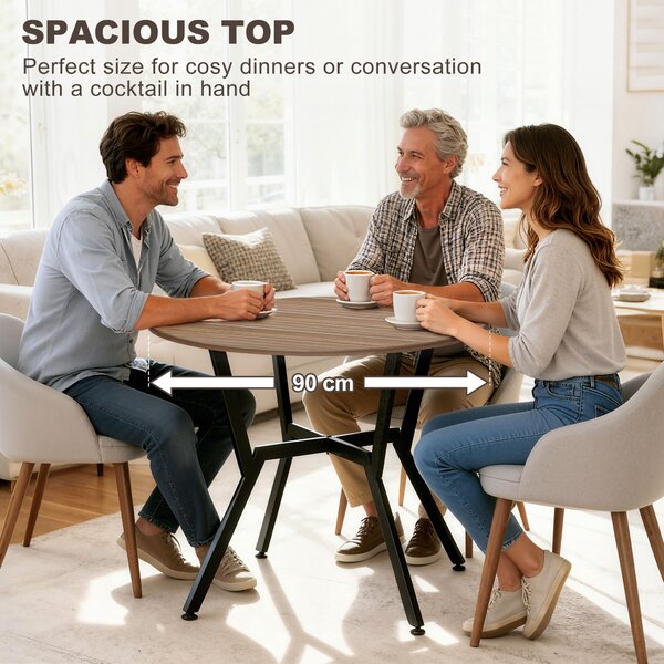 HOMCOM Dining Table, Round Kitchen Table with Black Legs, Anti-slip Foot Pads for Living Room, Dining Room 90 x 76 cm, Brown Aosom UK