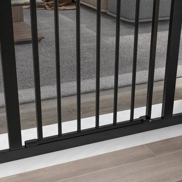 PawHut Metal 74-100cm Adjustable Pet Gate Safety Barrier w/ Auto-Close Door Black Aosom UK