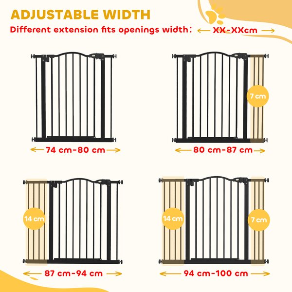 PawHut Metal 74-100cm Adjustable Pet Gate Safety Barrier w/ Auto-Close Door Black Aosom UK