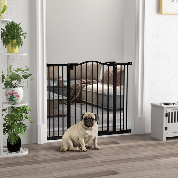 PawHut Metal 74-100cm Adjustable Pet Gate Safety Barrier w/ Auto-Close Door Black Aosom UK