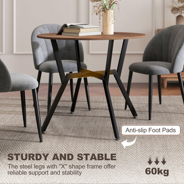 HOMCOM Dining Table, Round Kitchen Table with Black Legs, Anti-slip Foot Pads for Living Room, Dining Room 90 x 76 cm, Brown Aosom UK