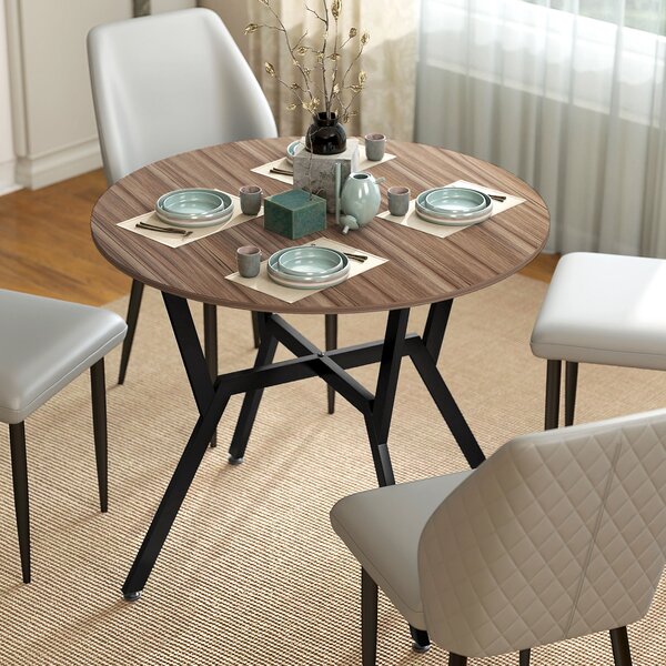 HOMCOM Dining Table, Round Kitchen Table with Black Legs, Anti-slip Foot Pads for Living Room, Dining Room 90 x 76 cm, Brown Aosom UK