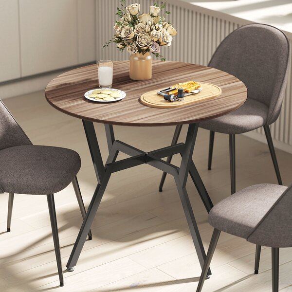 HOMCOM Dining Table, Round Kitchen Table with Black Legs, Anti-slip Foot Pads for Living Room, Dining Room 90 x 76 cm, Brown Aosom UK