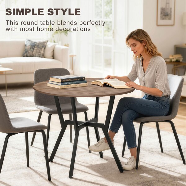 HOMCOM Dining Table, Round Kitchen Table with Black Legs, Anti-slip Foot Pads for Living Room, Dining Room 90 x 76 cm, Brown Aosom UK