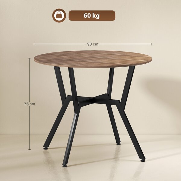 HOMCOM Dining Table, Round Kitchen Table with Black Legs, Anti-slip Foot Pads for Living Room, Dining Room 90 x 76 cm, Brown Aosom UK