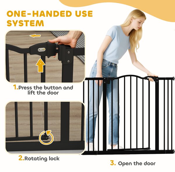 PawHut Metal 74-100cm Adjustable Pet Gate Safety Barrier w/ Auto-Close Door Black Aosom UK
