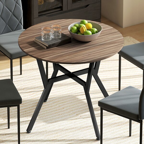 HOMCOM Dining Table, Round Kitchen Table with Black Legs, Anti-slip Foot Pads for Living Room, Dining Room 90 x 76 cm, Brown Aosom UK